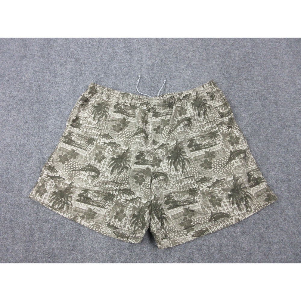 Columbia PFG Swim Trunks Mens XL Green Tropical Fish Print Mesh Lined Drawstring